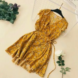 floral ruffled chiffon mini wrap dress osfa